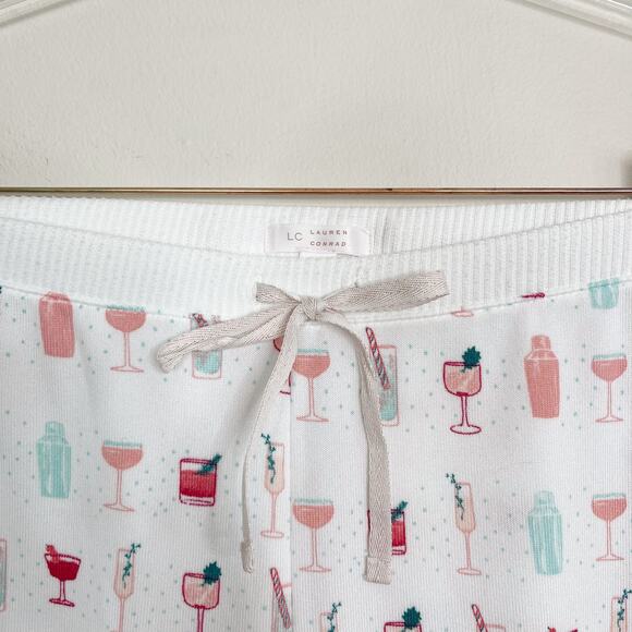 LC Lauren Conrad Cocktail Jogger Pajama Pants White Medium M Intimates Fleece - Picture 5 of 9